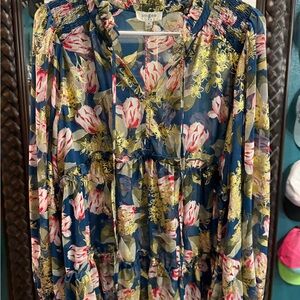 Umgee Navy Floral Tiered Long-Sleeve Tunic